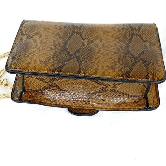 NEW-DUALFLAP GoldAccents Snake Print Crossbody Bag - Picture 9 of 10